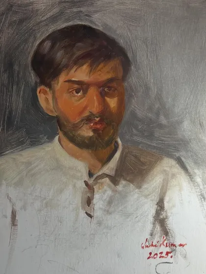 This is the portrait I painted during a two-day workshop with the great artist Pramod Kurlekar. It was an invaluable experience to learn in person and get insights on how to control the mind while painting from life.