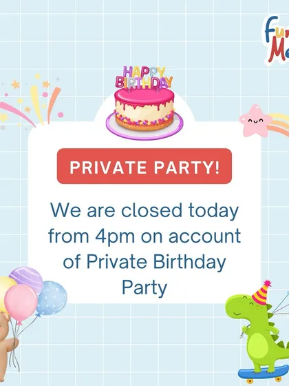 An example of an announcement for a private party booking. To ensure an exclusive experience, we sometimes close to the public for large events.