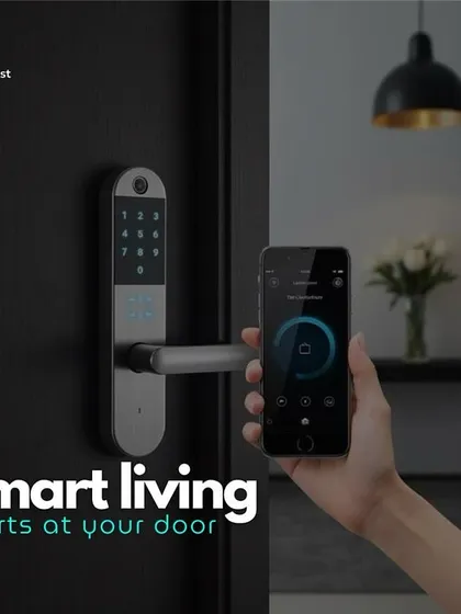 Smart living really does start at your front door. Here’s a look at how you can unlock your door using just your phone. This image shows the sleek design of a modern smart lock and the simple, intuitive interface of the mobile app I provide.