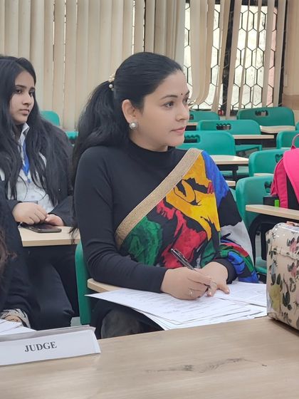 Here I am, focused, while judging the quarter-final round of the Jamia Hamdard mediation competition. It is rewarding to see young law students embrace Alternative Dispute Resolution.