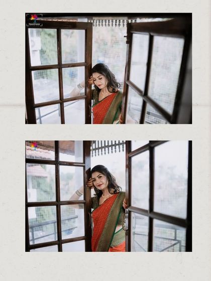 A diptych of the bride by the window. Her gentle poses and the soft lighting create a feeling of calm and elegance before the ceremony.