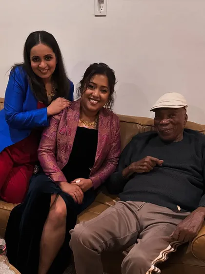 A photo with my sister Divya and the Brazilian music giant, Milton Nascimento. Singing for him was a surprise gift and an absolute honor.