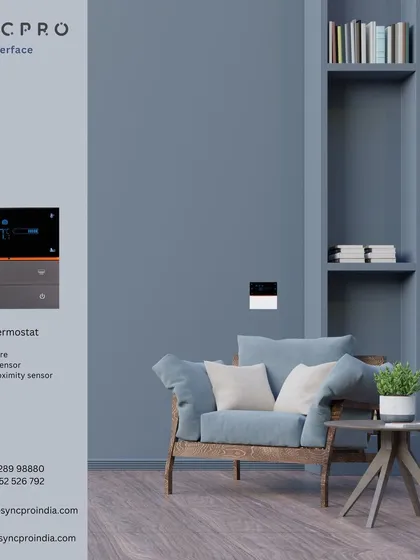 Our 3-in-1 thermostat panel seamlessly integrates into a modern living space. It actively monitors and controls temperature and humidity, with a proximity sensor that lights up the display as you get close.