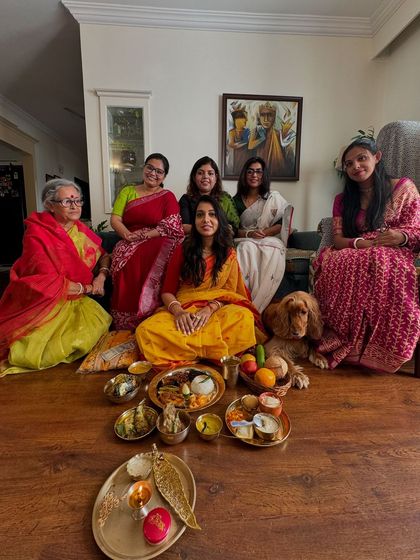 A glimpse into my "Bengali Saadh" or baby shower, with the whole family, including Posto, celebrating with us.