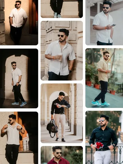 A creative collage that compiles multiple looks from a men's fashion shoot. This format is great for a portfolio overview or a campaign summary, showing the breadth of styles we covered.