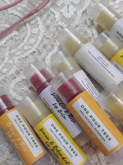 Don't forget your lips! My natural lip balms are crafted with nourishing Olive Oil and Shea Butter to keep your lips soft and hydrated. They come in a variety of gentle scents like Coffee Toffee, Lavender & Rose, and Classic Vanilla.