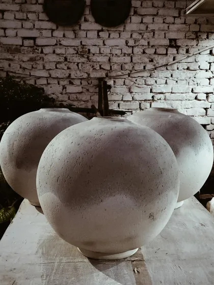 A family of moon jars waiting in the studio. I love making these large, quiet forms. They have a powerful presence and each one carries the subtle textures and marks from its creation.