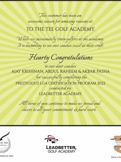 Hearty congratulations to our dear coaches Ajay Krishnan, Abdul Raheem, and Akbar Pasha for successfully completing the prestigious LGA Certification Program.