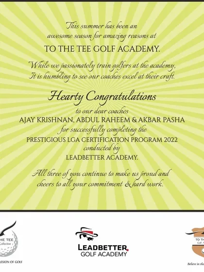 Hearty congratulations to our dear coaches Ajay Krishnan, Abdul Raheem, and Akbar Pasha for successfully completing the prestigious LGA Certification Program.