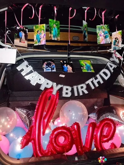 Surprises can happen anywhere. I offer creative and personalized car trunk (dikki) decorations, filling it with balloons, banners, and even hanging photos to create a memorable birthday reveal on the go.