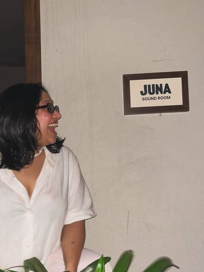 A candid shot of me laughing outside the Juna Sound Room. Pure happiness after an amazing set.