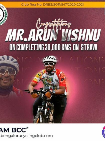 Congratulations to Arun Vishnu on completing 30,000 kms on Strava. We are proud to celebrate this milestone with you.