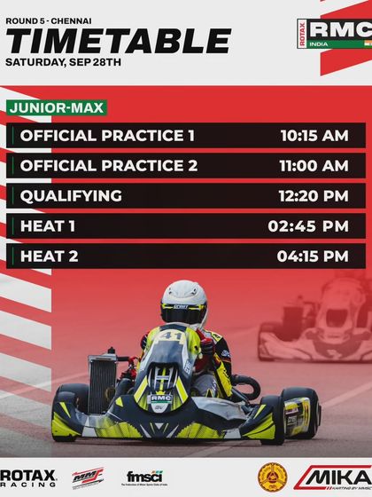 The Saturday timetable for the Junior Max class during the final race weekend.