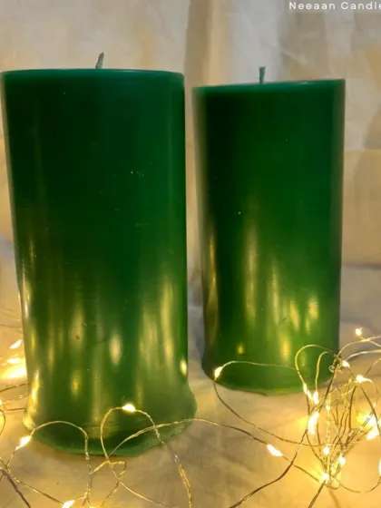 Brighten up your celebrations with our forest green pillar candles, perfect for gifting warmth, love, and a little sparkle.