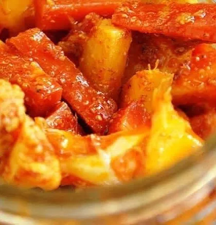 Another look at the last lot of this season's Gobi Gajar Shalgam pickle. You can choose between a version made with gur (jaggery) or sugar.
