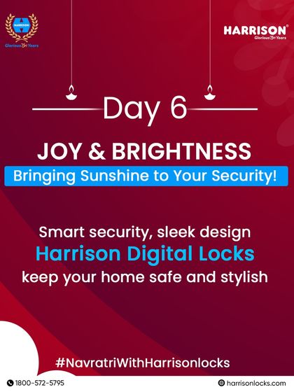 Day 6 of Navratri: Joy & Brightness. Our digital locks bring sunshine to your security with their sleek design and smart features, keeping your home safe and stylish.