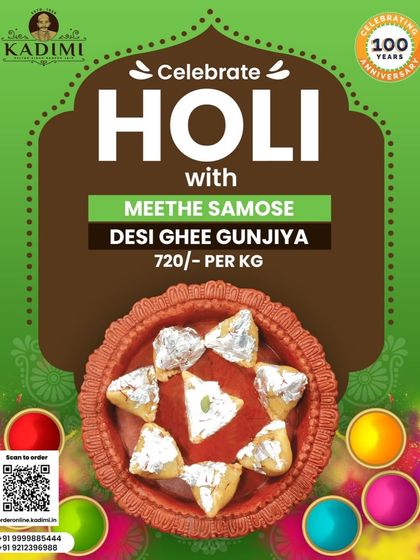 Try our Meethe Samose, a crispy, sweet, and unique desi ghee gunjiya that is a must-have for your Holi party.