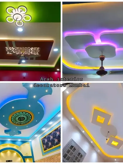 A collage of stunning and colorful designs. Notice the use of green, blue, and yellow to create unique and eye-catching ceilings.