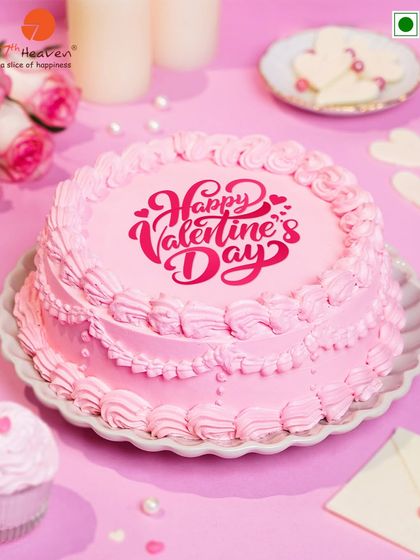 Personalize your love. Our "Happy Valentine's Day" photo cake is a sweet and simple way to celebrate your special someone with a classic pink design.