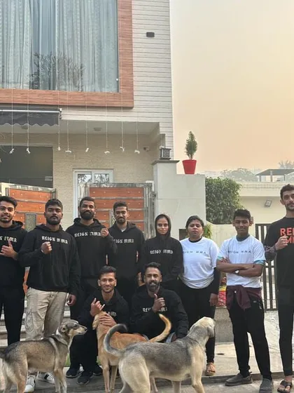 The team ready for battle at ADCC India 2023. We travel together, we fight together. This is our fight family on the road.
