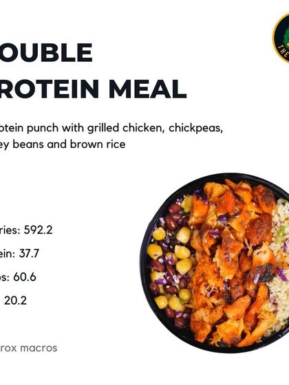 This is the Double Protein Meal, packed with 37.7g of protein from grilled chicken, chickpeas, and kidney beans. It's the ultimate meal for anyone serious about their protein intake.