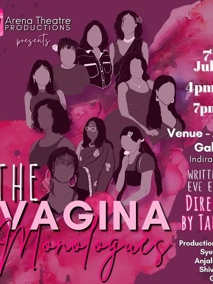 Poster for 'The Vagina Monologues', a powerful theatre production by Arena Theatre Productions.