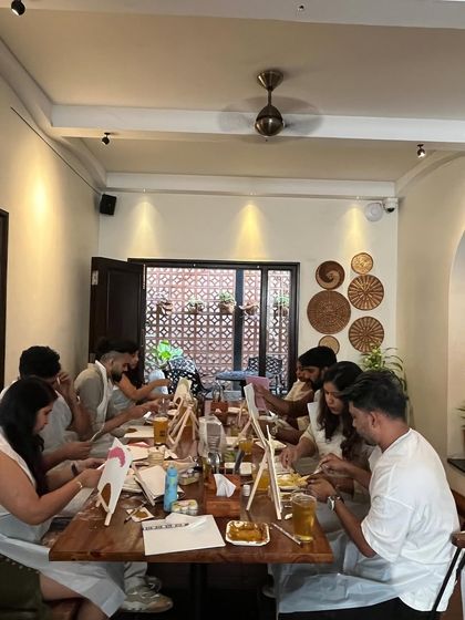 A couple's texture art workshop in session. Creating art together is a wonderful way to connect and make something beautiful.