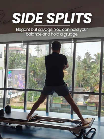 "Side Splits" on the reformer are elegant but savage. This move challenges your balance, inner thigh strength, and control.