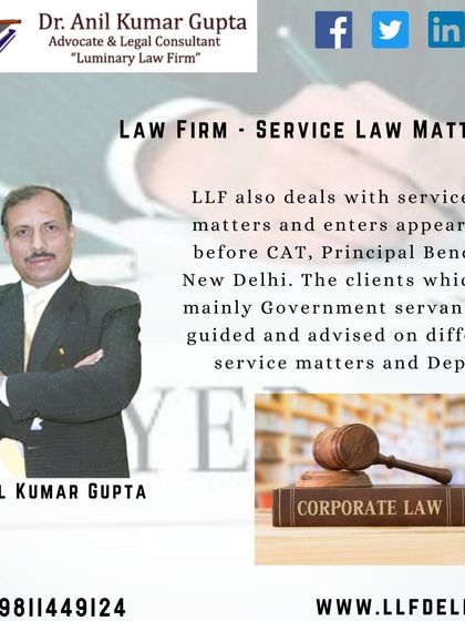 Our legal practice includes dedicated services for government employees, where we enter appearances before the CAT, Principal Bench at New Delhi, on a variety of service law cases.