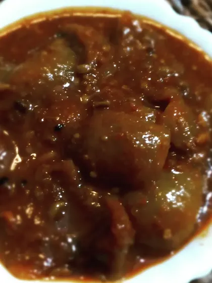 A serving of my traditional Lemon Pickle. The texture is soft and the flavour is a perfect mix of sour and spicy.