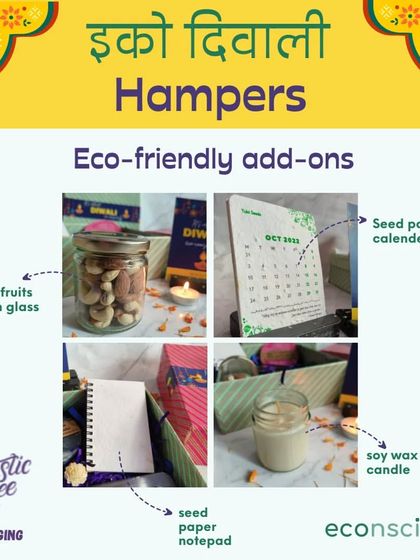 Complete your eco-friendly gift hamper with our curated add-ons. We offer seed paper notepads and calendars, soy wax candles, and dry fruits in glass jars, all presented in plastic-free packaging.