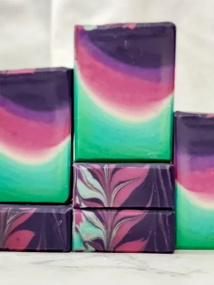 For this wall pour challenge, I tried three different techniques with the same color scheme. This one resulted in a beautiful layered sunset effect.