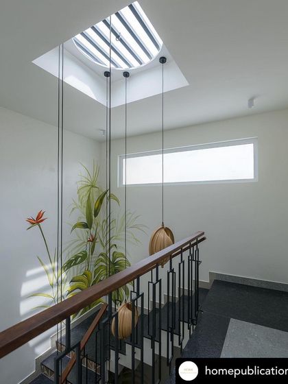 The skylight and staircase of Mathrukrupa, as seen in a press feature.