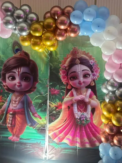 A sweet Radha Krishna themed decoration, perfect for naming ceremonies or first birthdays.