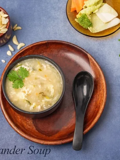 The Lemon Coriander Soup is a light and refreshing option. It has a zesty lemon flavour with the fresh aroma of coriander.