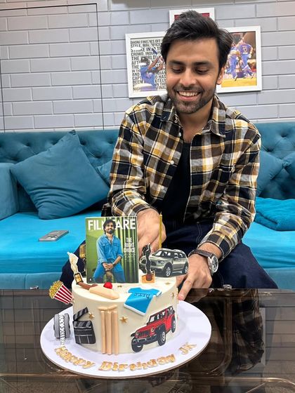 The man himself, Jitendra Kumar, cutting the cake we made for him. A truly pinch-me moment!