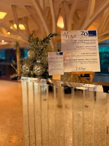 We celebrated 20 years of excellence with Client Associates, providing a sleek mirrored bar for their anniversary event. The setup included custom menus and festive silver decor to mark this important corporate milestone.