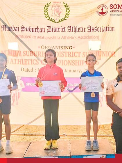 The U-10 medalists with their coach, celebrating their selection for the Maharashtra State Sub Junior Athletics Championships.