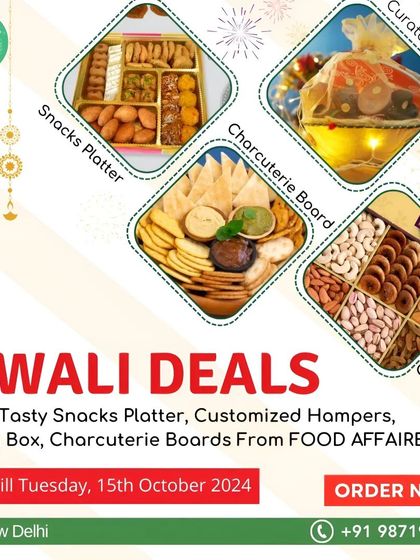 Announcing my Diwali Deals. Choose from a variety of snack platters, curated hampers, charcuterie boards, and gazing boxes for your festive gifting.