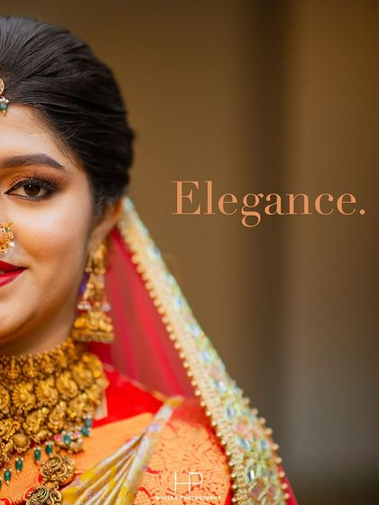 A close-up "Elegance" shot, focusing on the bride's beautiful makeup and jewelry.