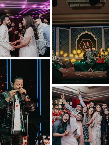 A collage capturing the essence of the Sufi Night: live qawwali singers, dancing, and intimate couple moments.