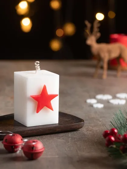 A variation of my square pillar candle, this one with a bright red star.