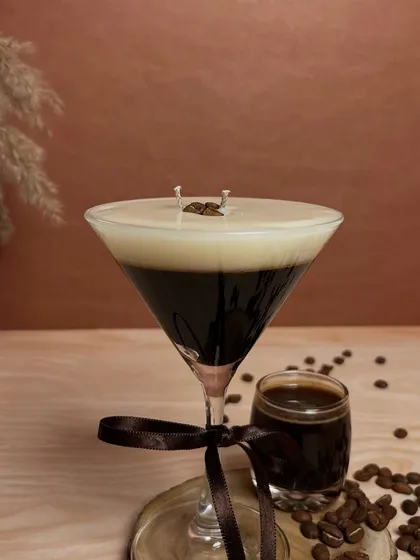 The unlit Espresso Martini candle, a perfect decor piece for any coffee lover's corner. It looks just as good as it smells.