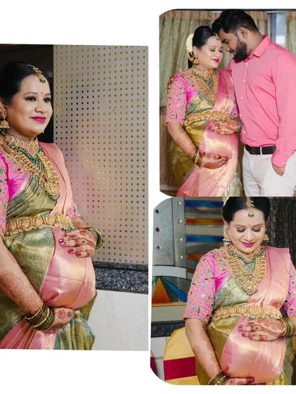 It brings me so much joy to be a part of your special moments, like this beautiful baby shower (seemantham). This happy mother-to-be is glowing in a traditional temple jewellery set. My collection has pieces for every occasion, not just weddings.