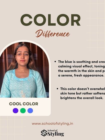 This image demonstrates the effect of a cool color. The soft blue creates a calming, fresh appearance by toning down warmth in the skin, which brightens the overall look without overwhelming it.