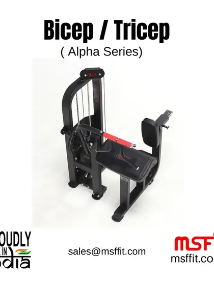 A side view of the Alpha Series Bicep/Tricep machine.