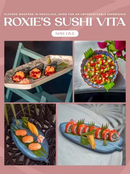 A collage showcasing the variety of our Sushi Vita menu, from temaki and nigiri to colorful chirashi bowls.