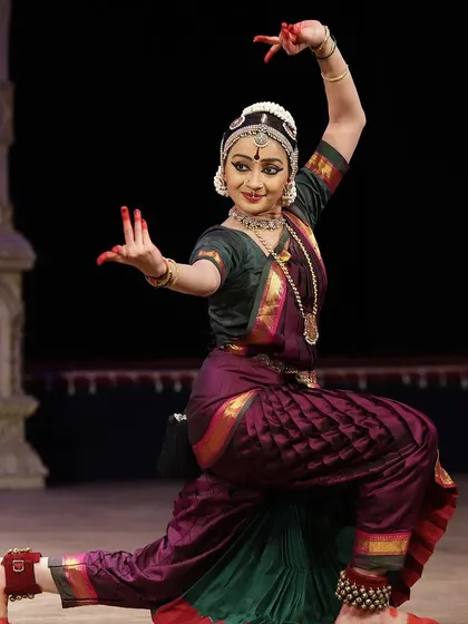 A powerful stance from my production "Shivaantarangam," an offering to Lord Shiva. This pose captures the divine energy and cosmic presence of the deity, a theme I explore through intricate choreography taught by my Guru.