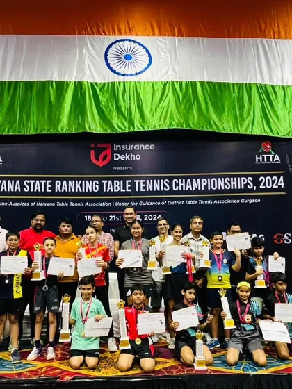 A group photo of all the winners at the 1st Haryana State Ranking Table Tennis Championships. It's inspiring to see so many young athletes from our academy and beyond being recognized for their talent and hard work.