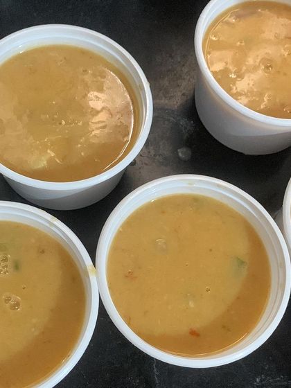 Yam curry packed and ready for delivery.